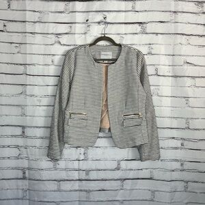 Katherine Barclay Striped Open Front Blazer Jacket Black White Women’s L Neutral